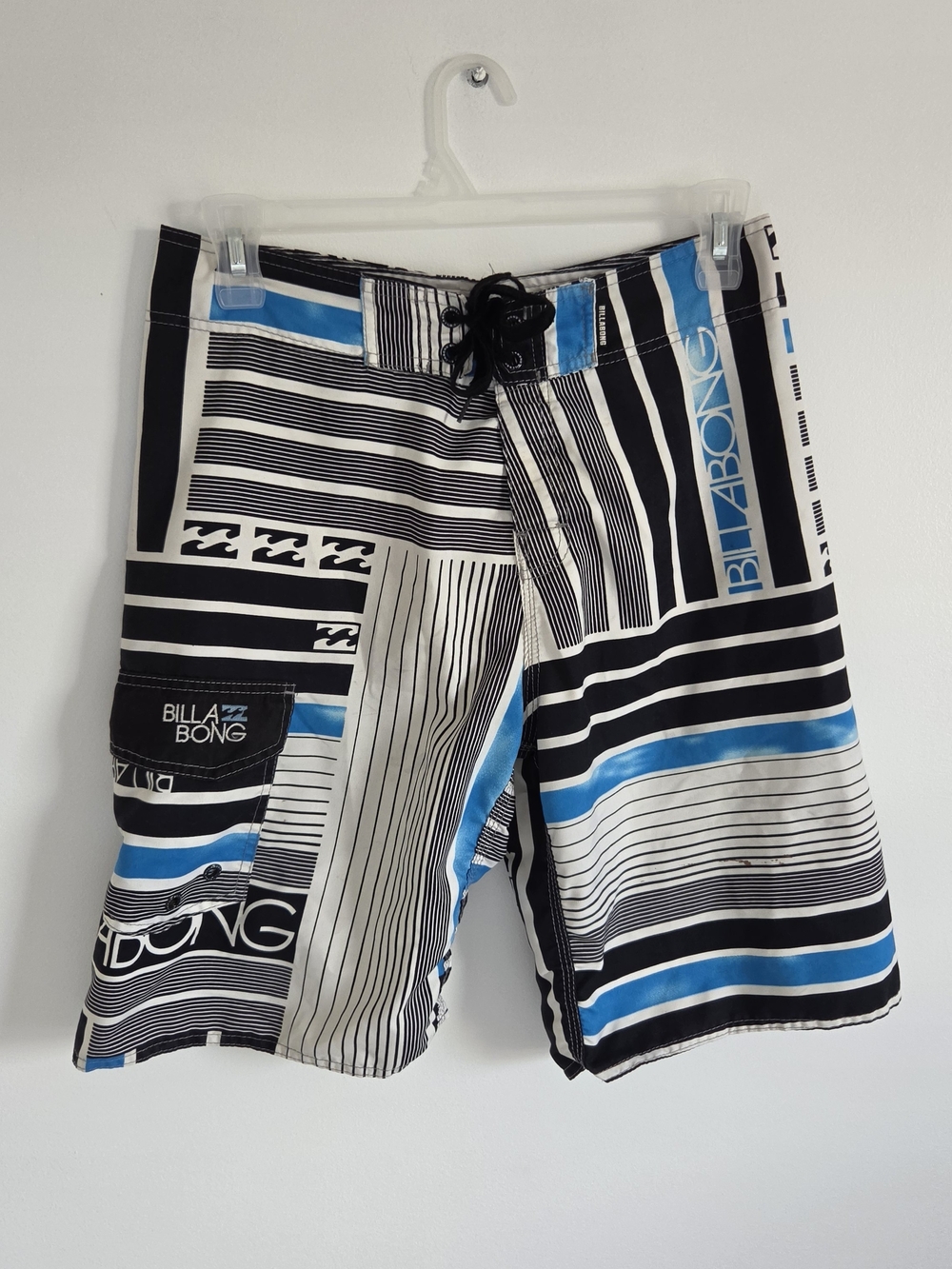Billabong Men’s Black White and Blue Striped Boardshorts